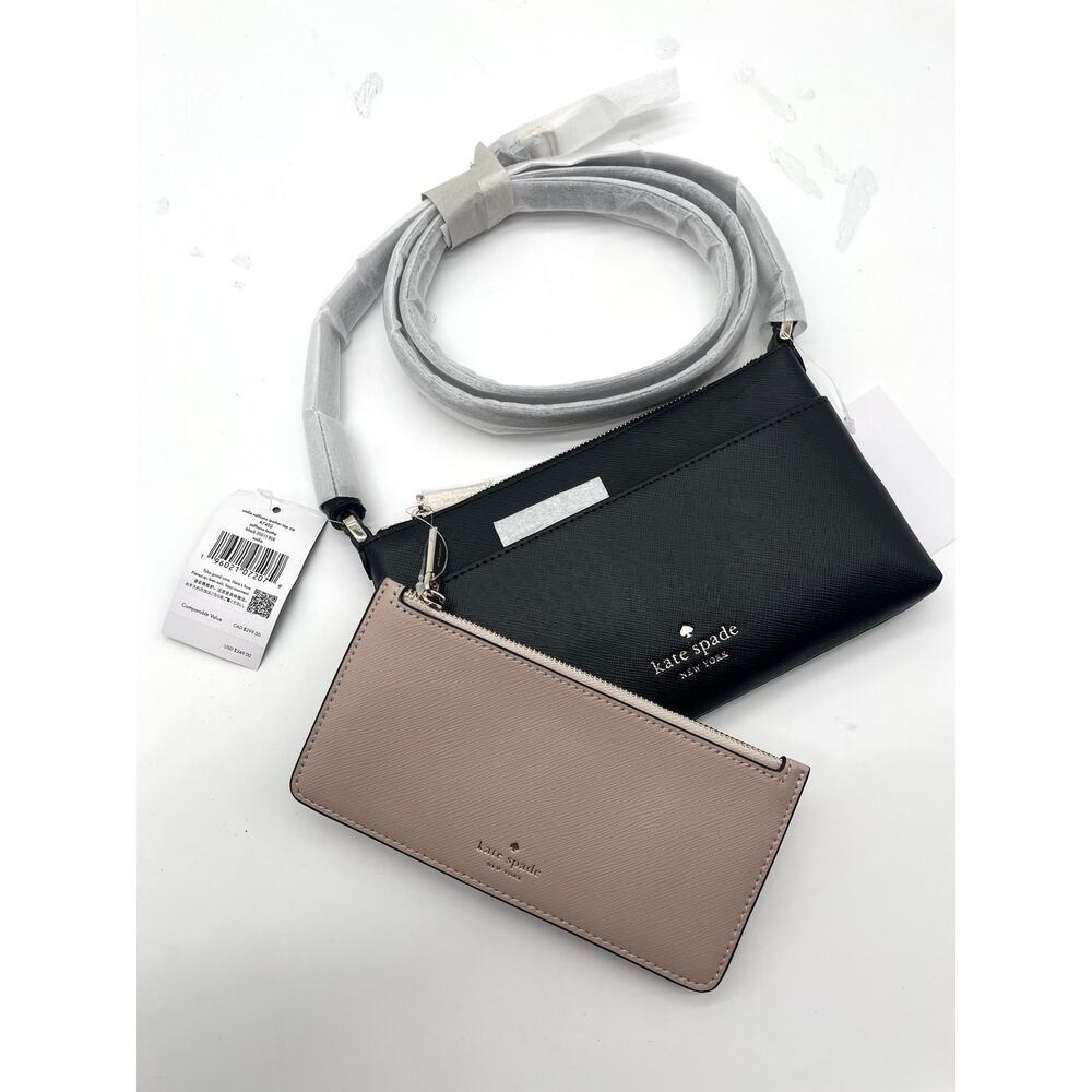 kate spade Black and Taupe Crossbody Wallet Set